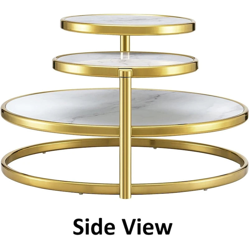 3-Tier Round Glass Coffee Table with 360° Rotating Top - Gold/Silver