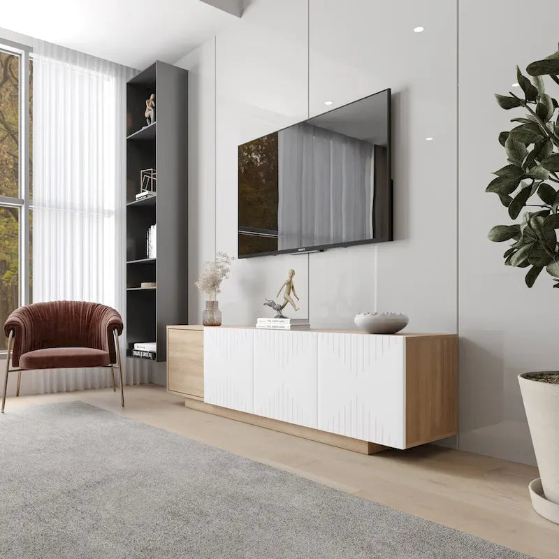 White TV Stand with Doors for TVs up to 80"