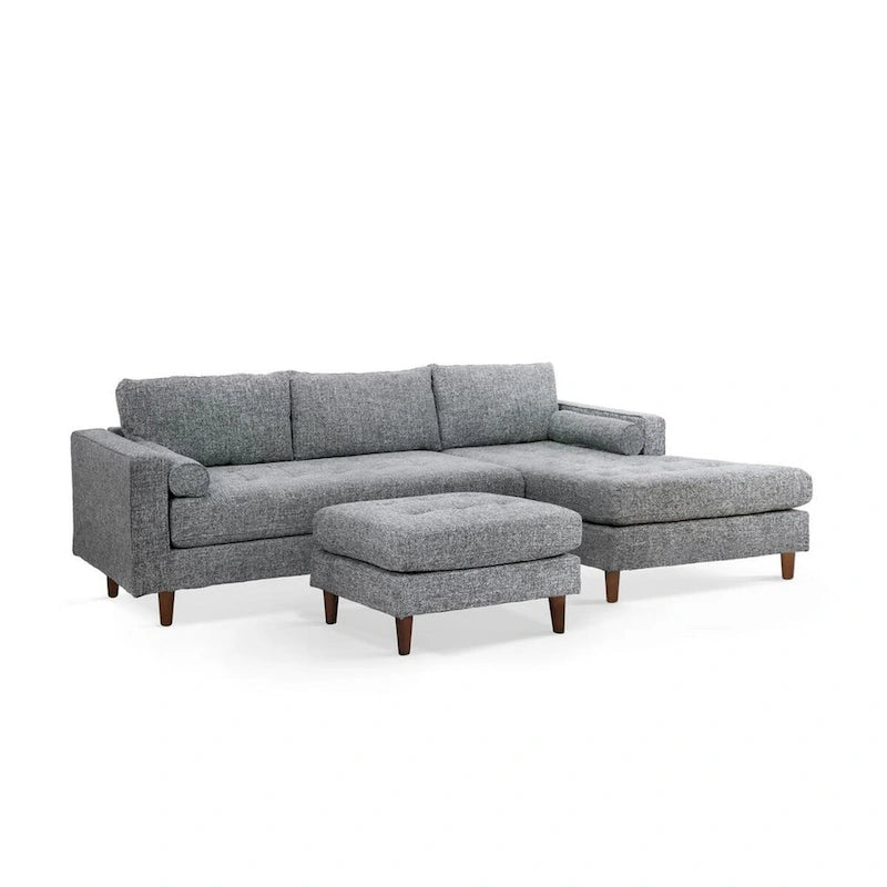 Gray Reversible Sectional Sofa with Chaise, Ottoman & 2 Pillows - 104 Inch