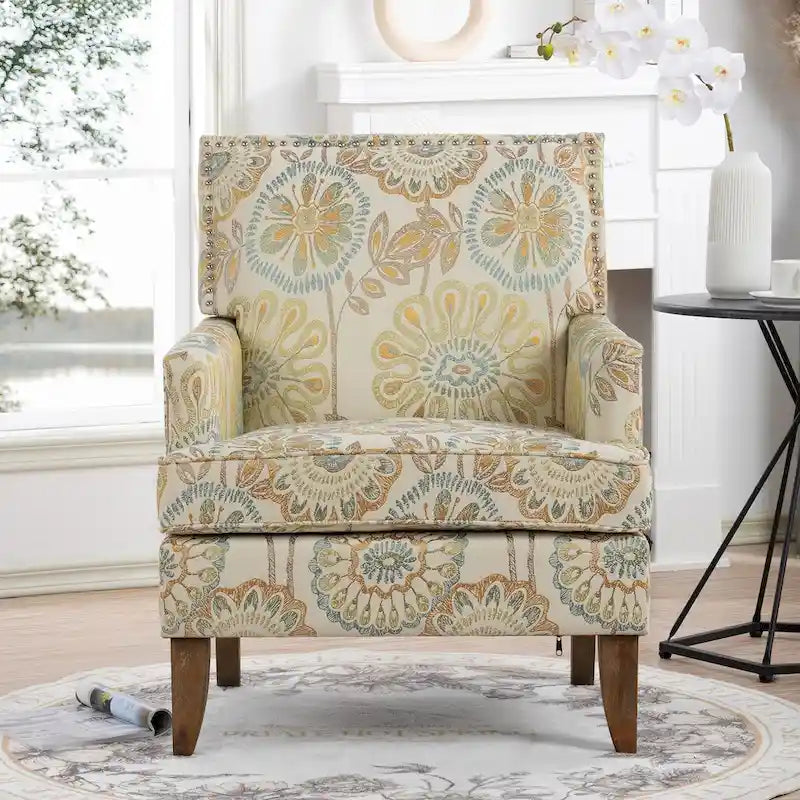 Fabric Upholstered Accent Chairs with Wood Legs