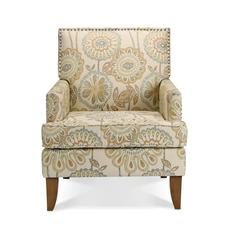 Fabric Upholstered Accent Chairs with Wood Legs