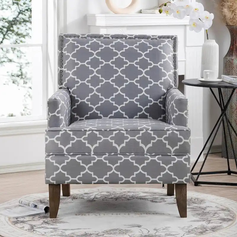 Fabric Upholstered Accent Chairs with Wood Legs