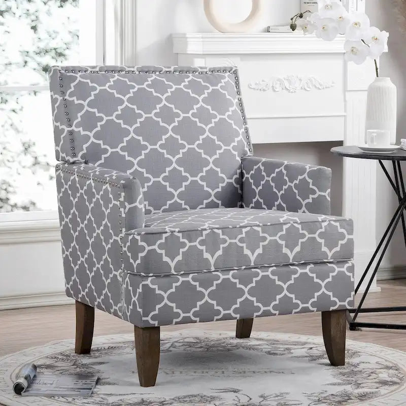 Fabric Upholstered Accent Chairs with Wood Legs