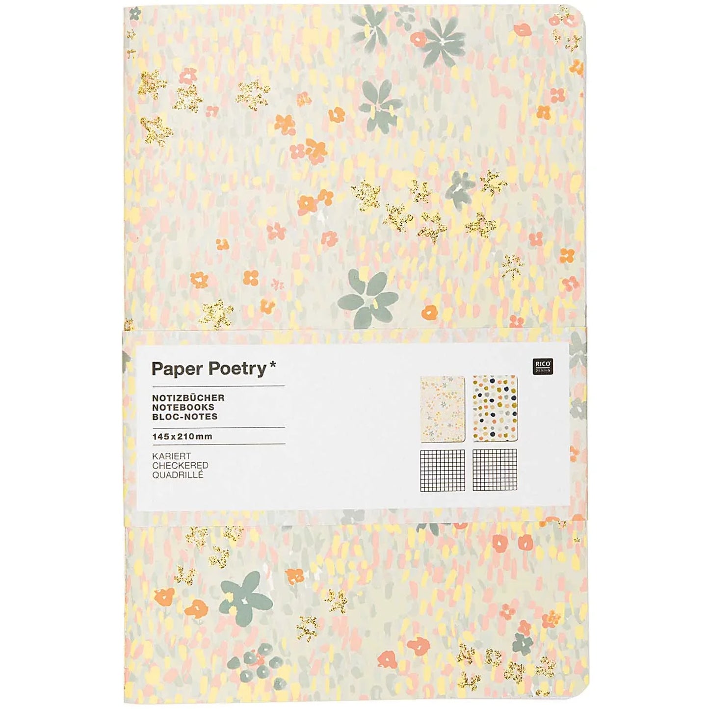 Carnet de poésie A5 sur papier, bleu et jaune - Grille