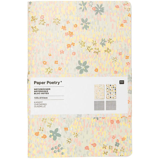 Carnet de poésie A5 sur papier, bleu et jaune - Grille