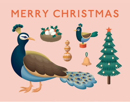 Carte de Noël Paon Joyeux Noël