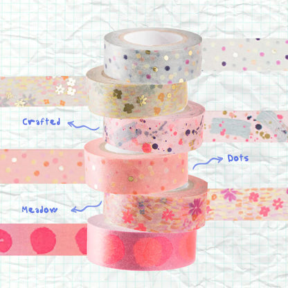 Poésie en papier, pois roses, ruban adhésif décoratif (washi tape)