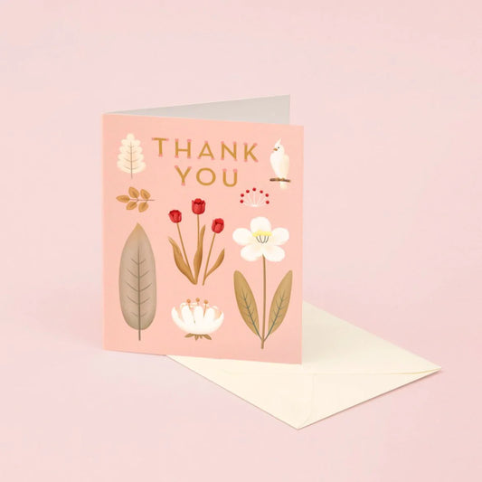 Carte de remerciement botanique perroquet - Rose 