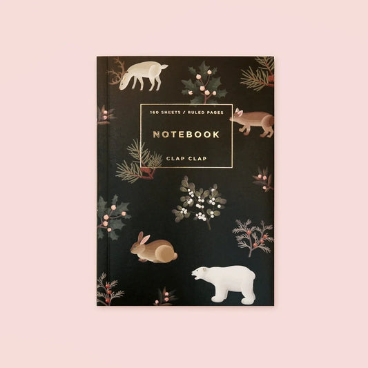 Carnet à spirale noir « Clap Clap » sur le thème des animaux sauvages 