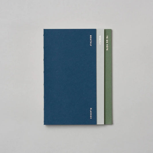 Agenda 3 en 1 Petit Format A6 - Bleu - Mensuel/Hebdomadaire/À faire