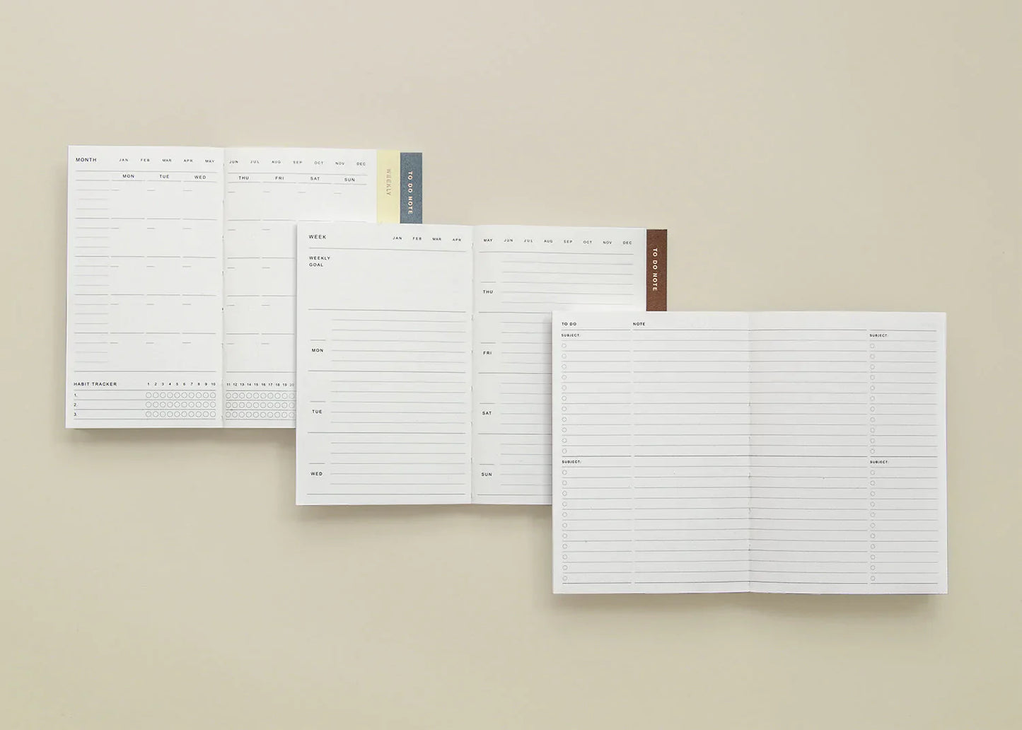 Agenda 3 en 1 Petit Format A6 - Vert - Mensuel/Hebdomadaire/À faire