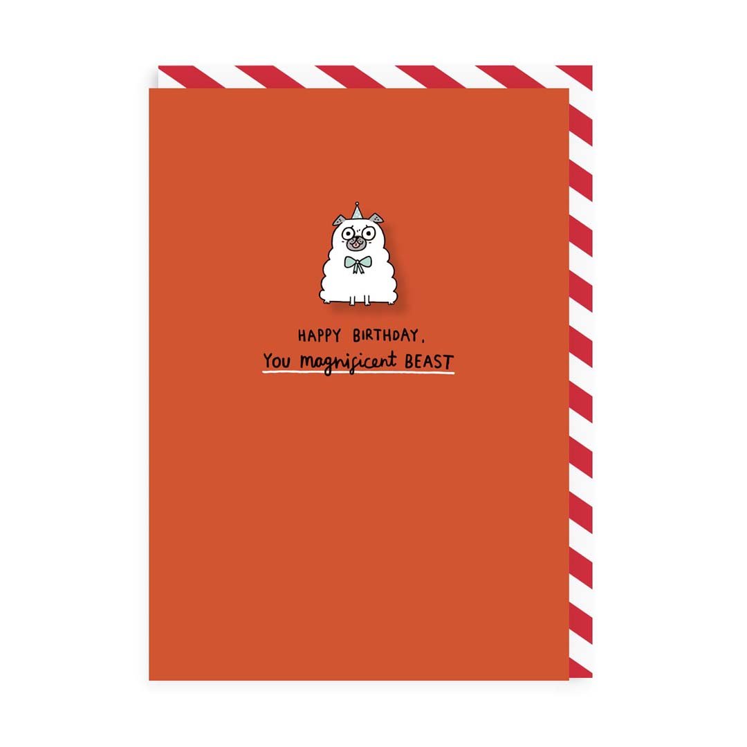 Carte de vœux d'anniversaire avec pin's en émail « La Belle et la Bête »